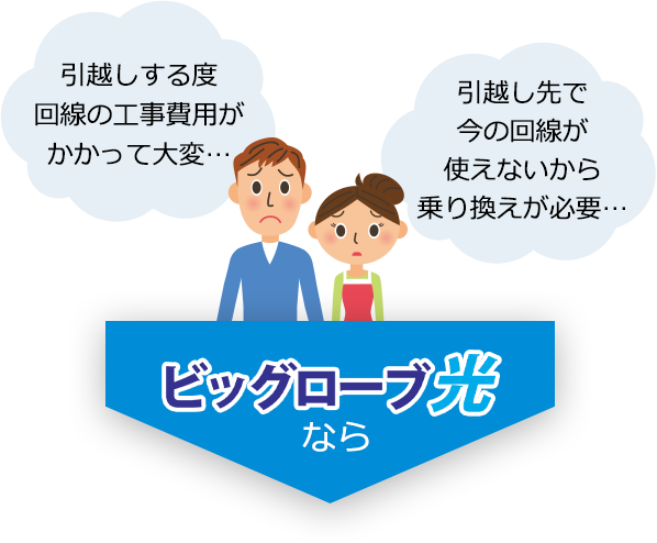 引越しする度に回線の工事費用がかかって大変…引越し先で今の回線が使えないから乗り換えが必要…ビッグローブ光なら